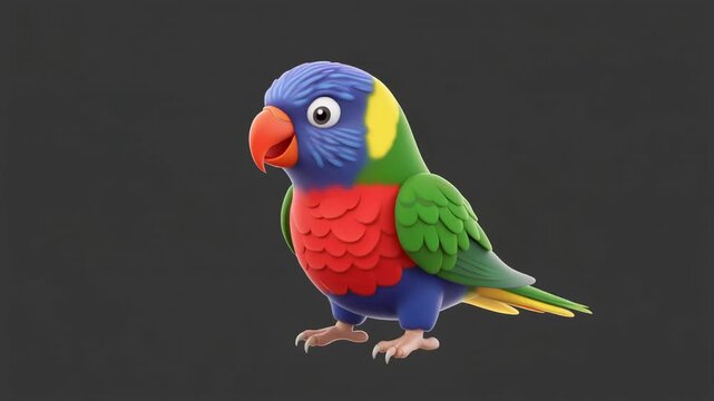 Vibrant Lorikeet Bird Animation in Studio Lighting with Subtle Wing Flap Motion
