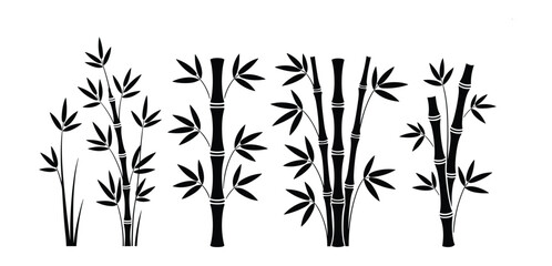 Bamboo Silhouette Collection: A graphic set showcasing the elegant simplicity of bamboo stalks and leaves in a striking black and white silhouette design. © Basu Official 