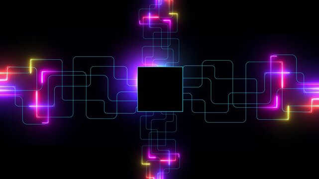 Blue holographic advanced HUD circle platform. Futuristic digital technology animated background Cyber tunnel interface pattern hologram hi technology motion punk. finance blockchain metaverse tunnel