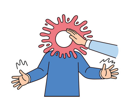 Slapped with Paint: A person in a blue shirt is unexpectedly splattered with red paint on their face and head, their arms outstretched in surprise and a hint of distress.