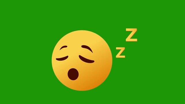 sleeping face with closed eyes and floating zzz cartoon tired expression peaceful rest animation on green screen background
