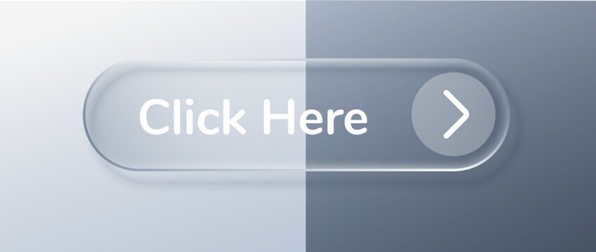 Button click here icon with glass ui for box liquid circle. Rectangle text effect with frame badge white for ux interface block. Cool light button with menu glass high for click kit minimal.