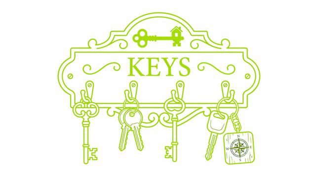 Vintage Key Holder with Ornate Keys and Compass Charm