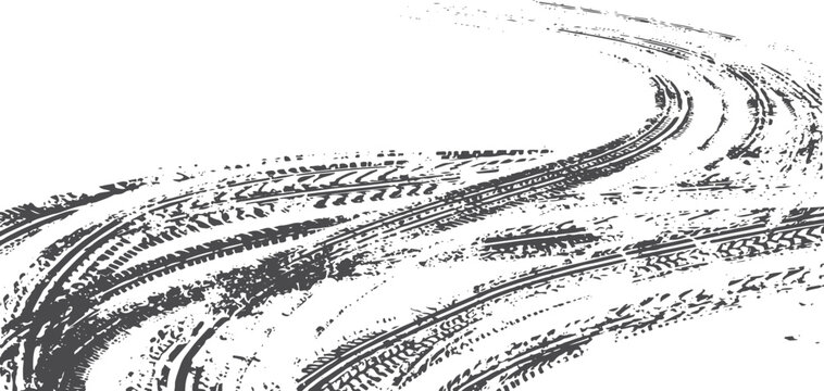 Black curved tire track skid marks