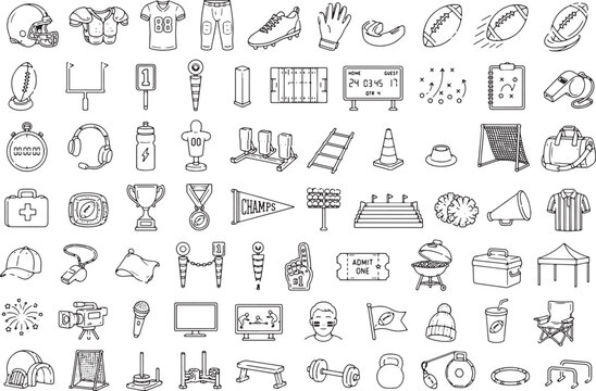	Football Elements Doodle Line Art Collection