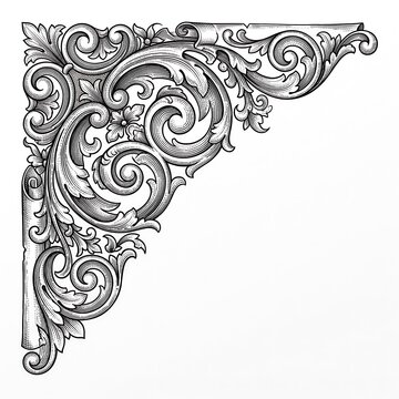 Vintage Engraved Paper Scroll Corner Element