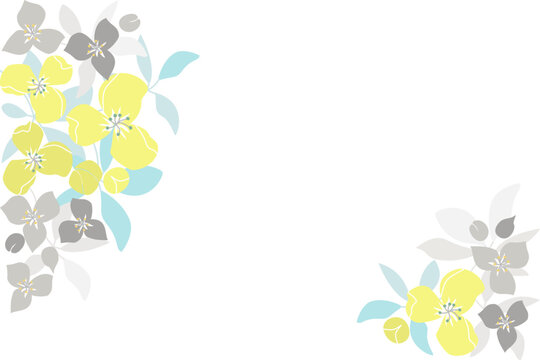 Bright floral corner frame with yellow flowers, botanical border decoration for wedding invitation, baby shower card, greeting card, vector background, cheerful style