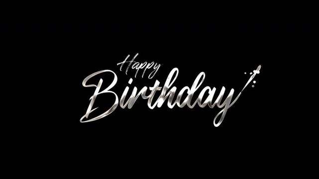 Sparkling silver happy birthday text reveal on black background