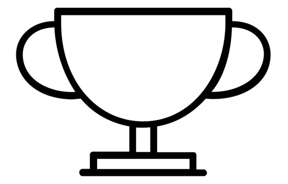 Minimalist line vector icon of a sleek modern trophy cup with dual rounded handles and flat top rim, clean simple uniform strokes, scalable outline design perfect for awards, competitions, and