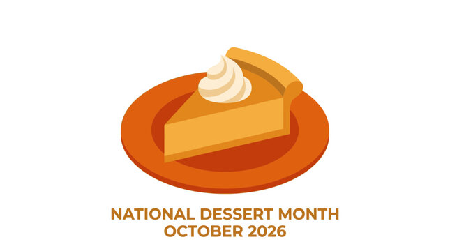 A slice of pumpkin pie with whipped cream on an orange plate for National Dessert Month.