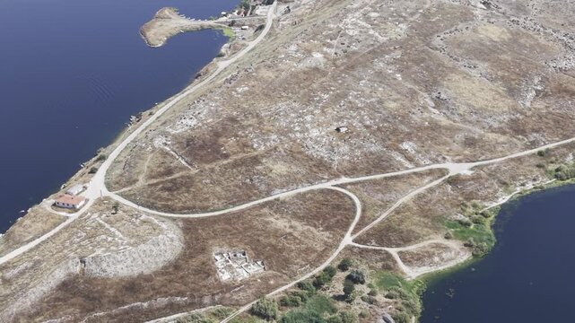 Drone Footage of Juliopolis Necropolis in Cayirhan Nallihan Ankara Turkey Showing Roman Byzantine Tombs and Archaeological Terrain