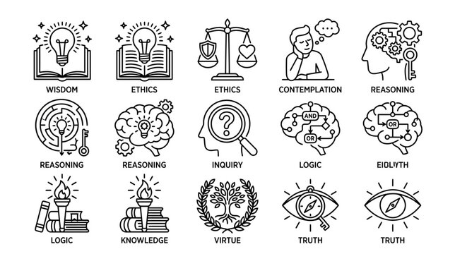 Abstract Icons: Knowledge, Ethics, Logic, Reasoning, Contemplation, Truth, Virtue