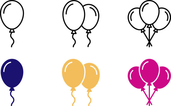 Collection of colorful balloons in various styles and quantities