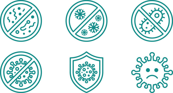 Virus and germ protection icons set covid 19 prevention symbols