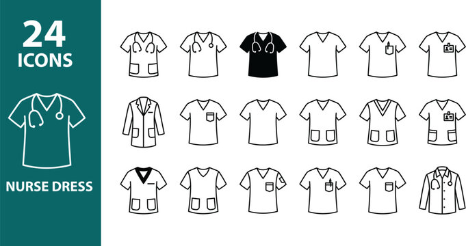 Medical professional uniform icons set for healthcare and hospital use