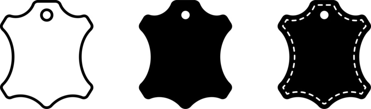 Leather tag set line art solid black and stitched outline variations