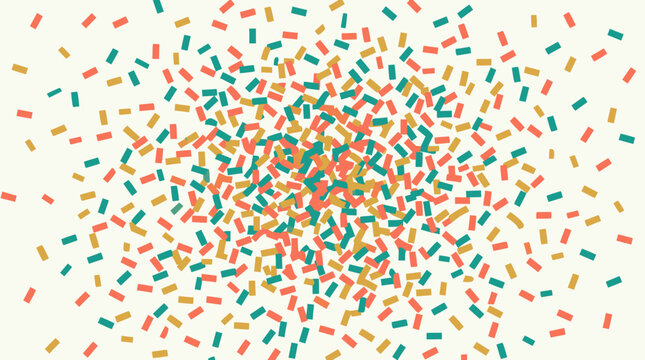 Festive coral teal and gold rectangle confetti bursting across a clean light background, cheerful vector party pattern for celebration, holidays, invitations, announcements, events and joyful decor