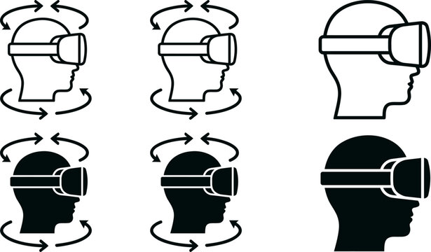Virtual reality headset icons set black and white vector illustration