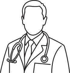 Fototapeta premium Professional doctor portrait wearing a stethoscope in a clean minimal black and white vector illustration style