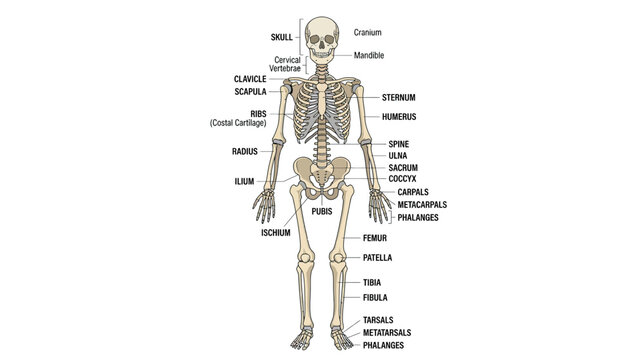 Anatomical Human Skeleton with Labels - Full Body Medical Illustration