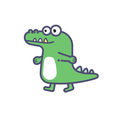 Naklejka premium Cute Green Cartoon Crocodile Character Standing Vector Illustration Isolated on White