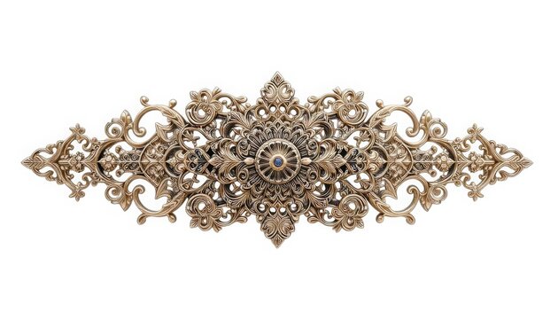 Intricate Gold Ornate Filigree Decorative Element on a Clean White Background