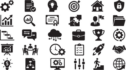 Fototapeta premium Business icons, 40 black vector graphics, office symbols, management illustrations, workflow signs
