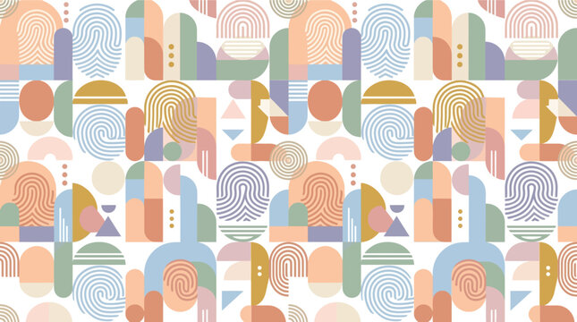 Abstract Geometric Pattern with Fingerprint Motifs in Pastel Colors