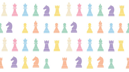 Colorful Pastel Chess Pieces Seamless Pattern Background © kalimawafina