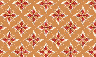Fototapeta premium Indonesian Batik Ceplok Seamless Pattern with Floral Rosette Motifs in Red and Orange