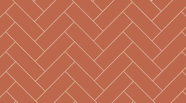 Seamless herringbone pattern in muted terracotta tones, woven brick parquet geometry with soft grout lines, warm clay tile vector background for interiors, textiles, branding and wallpaper