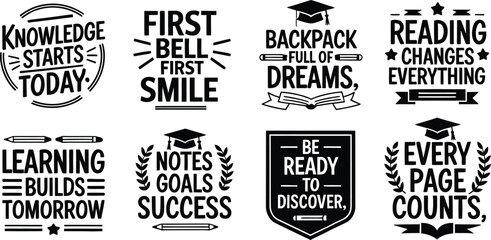 Obraz premium Collection of inspirational educational quotes and symbols in black and white vector art