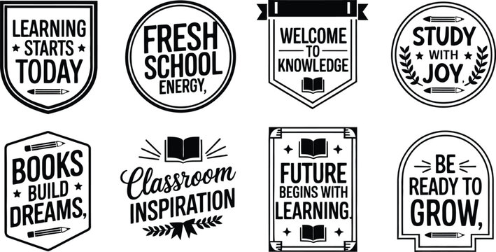 Collection of inspirational quotes and educational symbols for learning and success