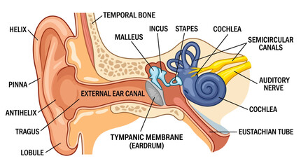 Human Ear Anatomy Educational Infographic © Dhiyak