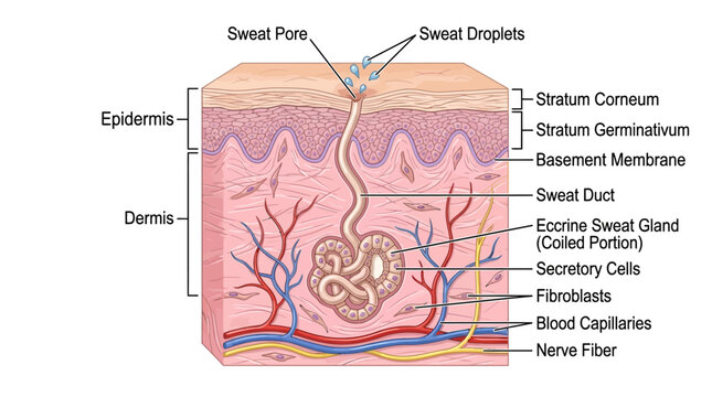 Human Skin Anatomy and Eccrine Sweat Gland Infographic