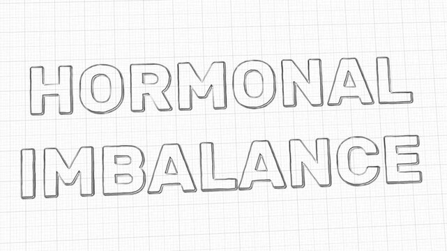 Sketch-style hormonal imbalance text animation on grid paper background. Outline letters emerge stroke by stroke in a hand-drawn style. Perfect for endocrinology, health education, or wellness content
