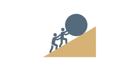 Teamwork Pushing Boulder Up Hill Vector Illustration © Mardiyo