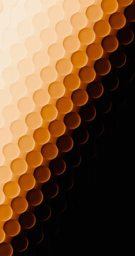 Glowing orange glass spheres form a geometric pattern in the dark