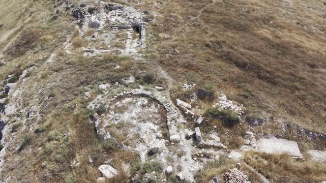 Drone Footage of Juliopolis Necropolis in Cayirhan Nallihan Ankara Turkey Showing Roman Byzantine Tombs and Archaeological Terrain