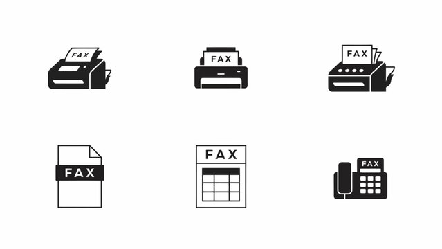Fax Machine Icons Collection A Set Of Black Silhouette Pictograms On A White Background faxing facsimile office equipment communication