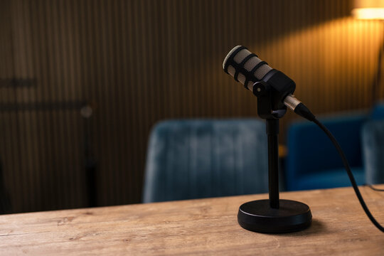 Microphone on desk at radio station