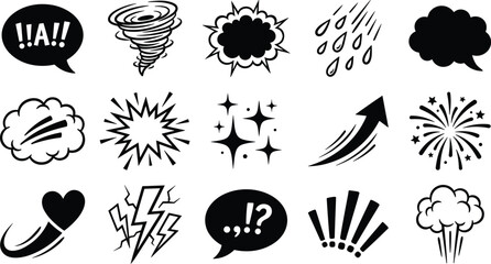 Comic Expression Bubble Explosion Hand Drawn Black Silhouette Vector Set © MSTRUBINA