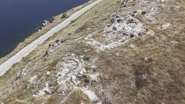 Drone Footage of Juliopolis Necropolis in Cayirhan Nallihan Ankara Turkey Showing Roman Byzantine Tombs and Archaeological Terrain