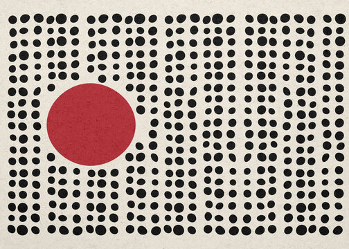 Abstract minimalist geometric illustration with red circle and dot