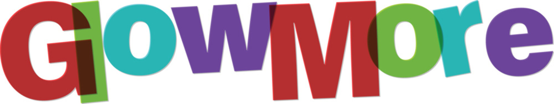 Colorful Glowmore text logo with multicolored letters  vibrant typography in red green purple and blue hues for creative designs