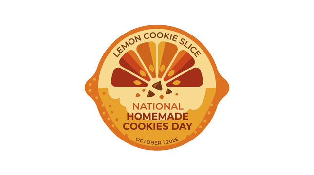 A circular graphic design celebrating National Homemade Cookies Day with a lemon cookie slice illustration.
