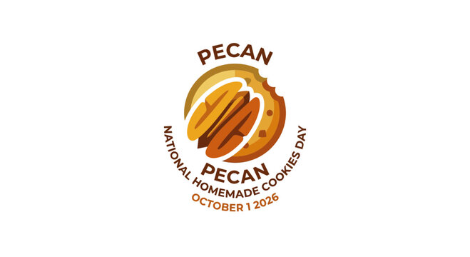 Graphic logo for National Pecan Homemade Cookies Day featuring a cookie and pecan illustration.