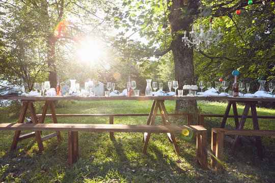 Festive decorated table outdoors
