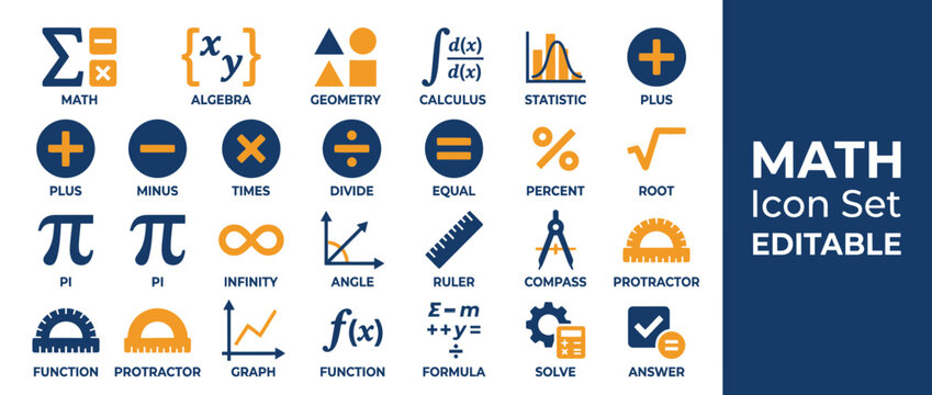 Math Icon Set: Collection of Symbols for Education and Science