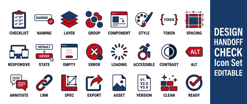 Design Handoff Checklist Icon Set: Editable Vector Graphics for UI/UX